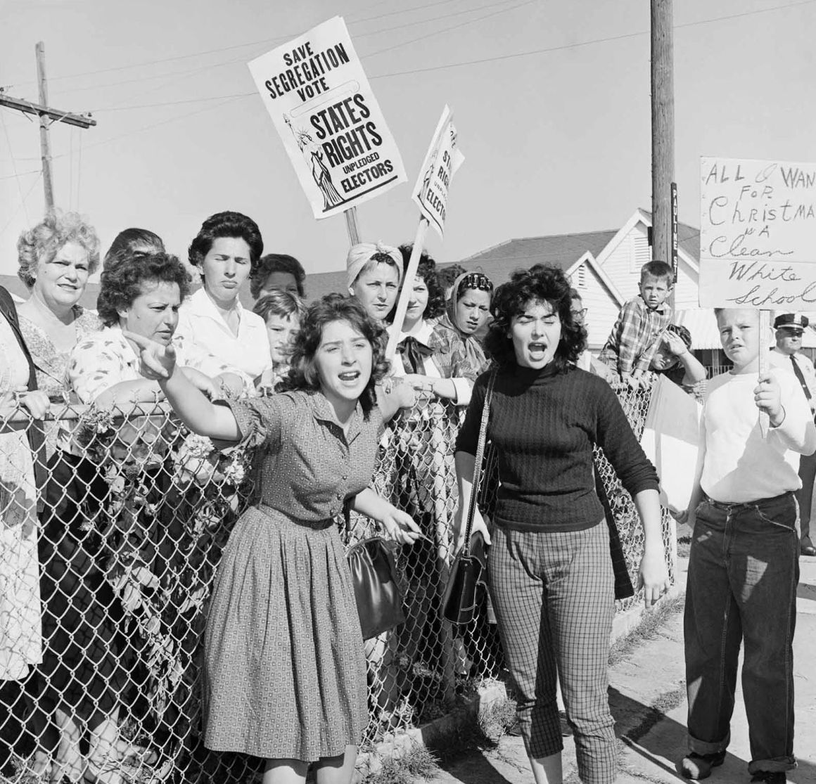 Women protest against integration outside William Franz Elementary School in Louisiana in 1960.