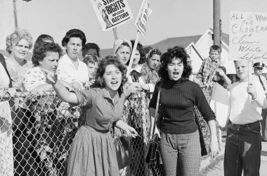 Women protest against integration outside William Franz Elementary School in Louisiana in 1960.