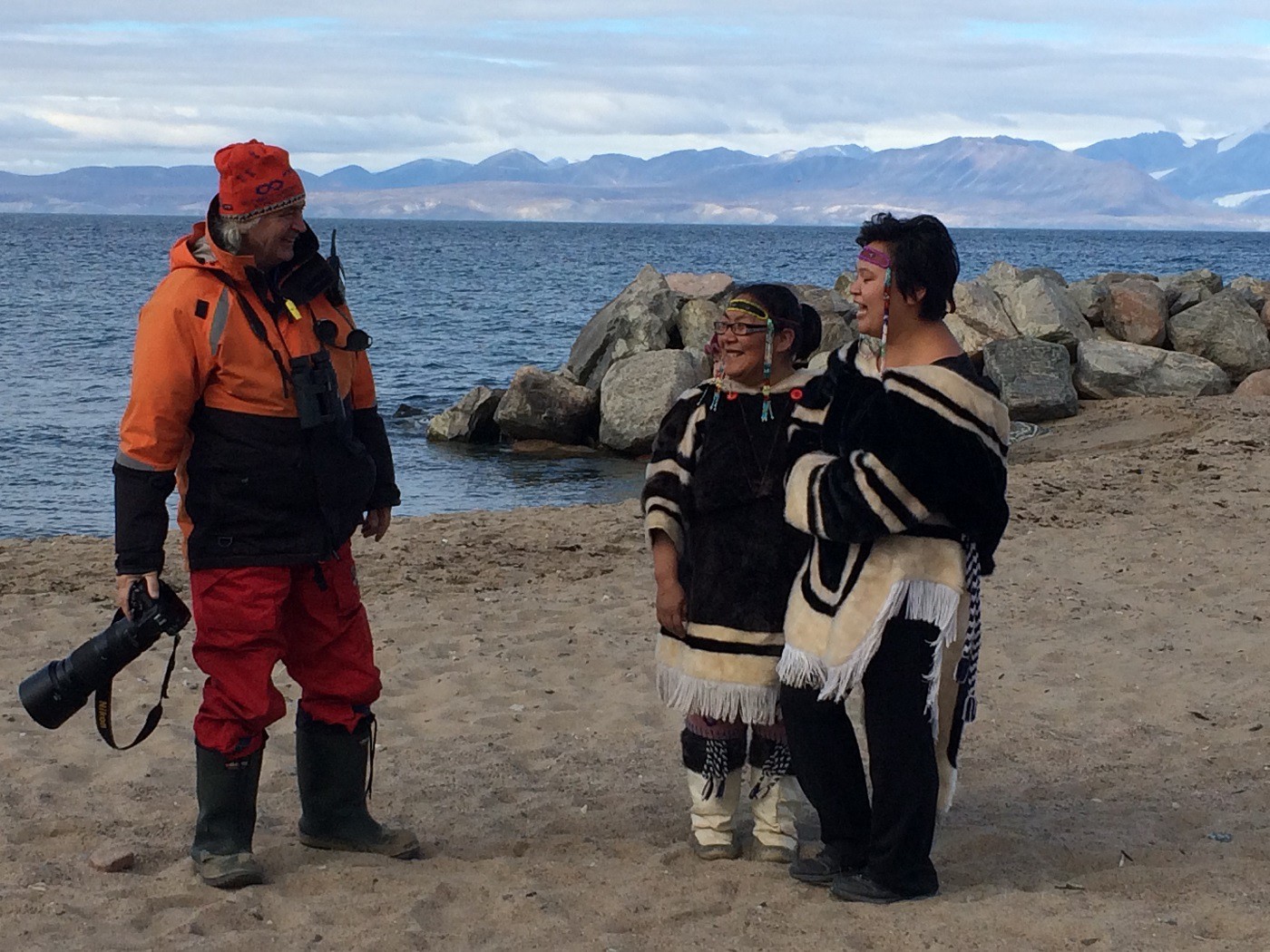 A welcoming committee met us on the beach in traditional sealskin amautis. We’d been coached to ask locals for permission before taking their photograph, and when someone asked these women if a photo would be OK, one of them laughed and replied “Why do you think we’re dressed like this?”