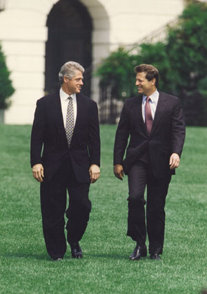 President Bill Clinton and Vice President Al Gore on the South Lawn on August 10th, 1993.