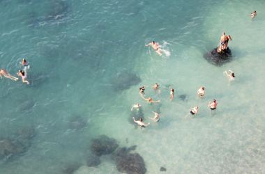 Swimmers off the Amalfi Coast in Italy.