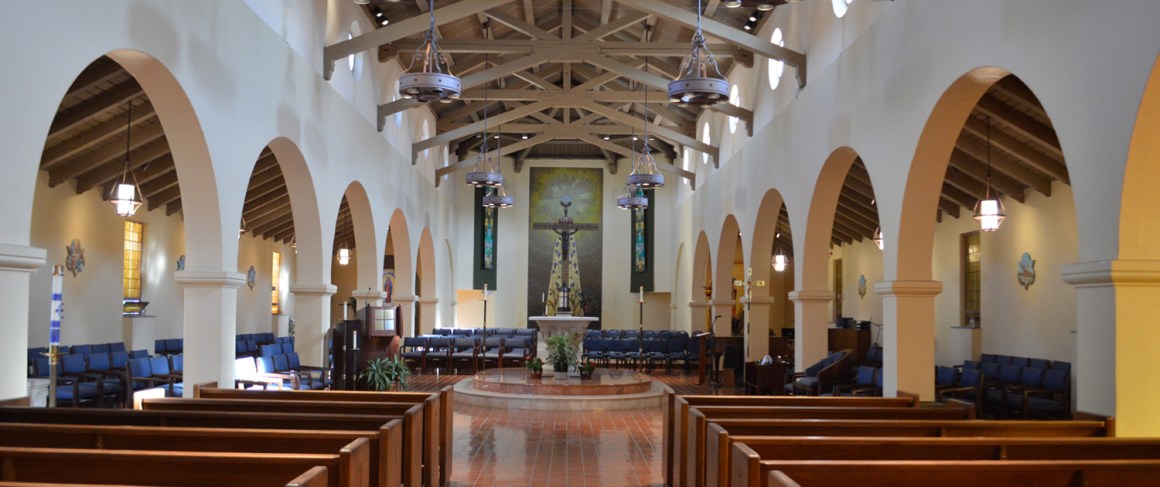 The interior of the Corpus Christi Church, in Fremont, California.