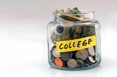 College fund, student loan debt, money in a jar