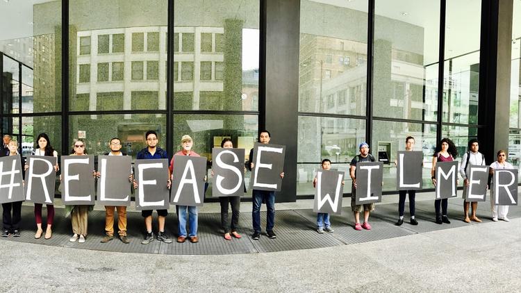 Supporters of Wilmer Catalan-Ramirez's release stage a demonstration on June 27th, 2017, in Chicago, Illinois.