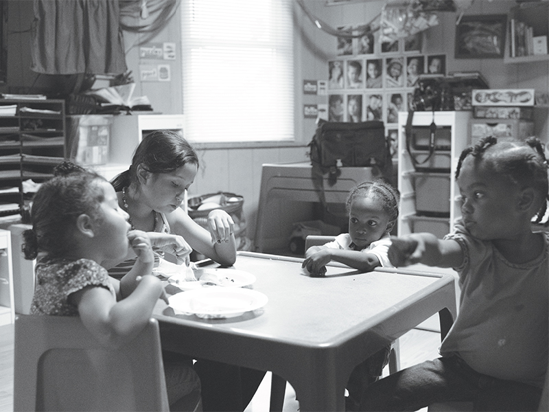 Diana and Ivette eat dinner with Kaden and Naima. Forty percent of American adults now work non-standard hours; the average American employee holds down one and a quarter jobs.