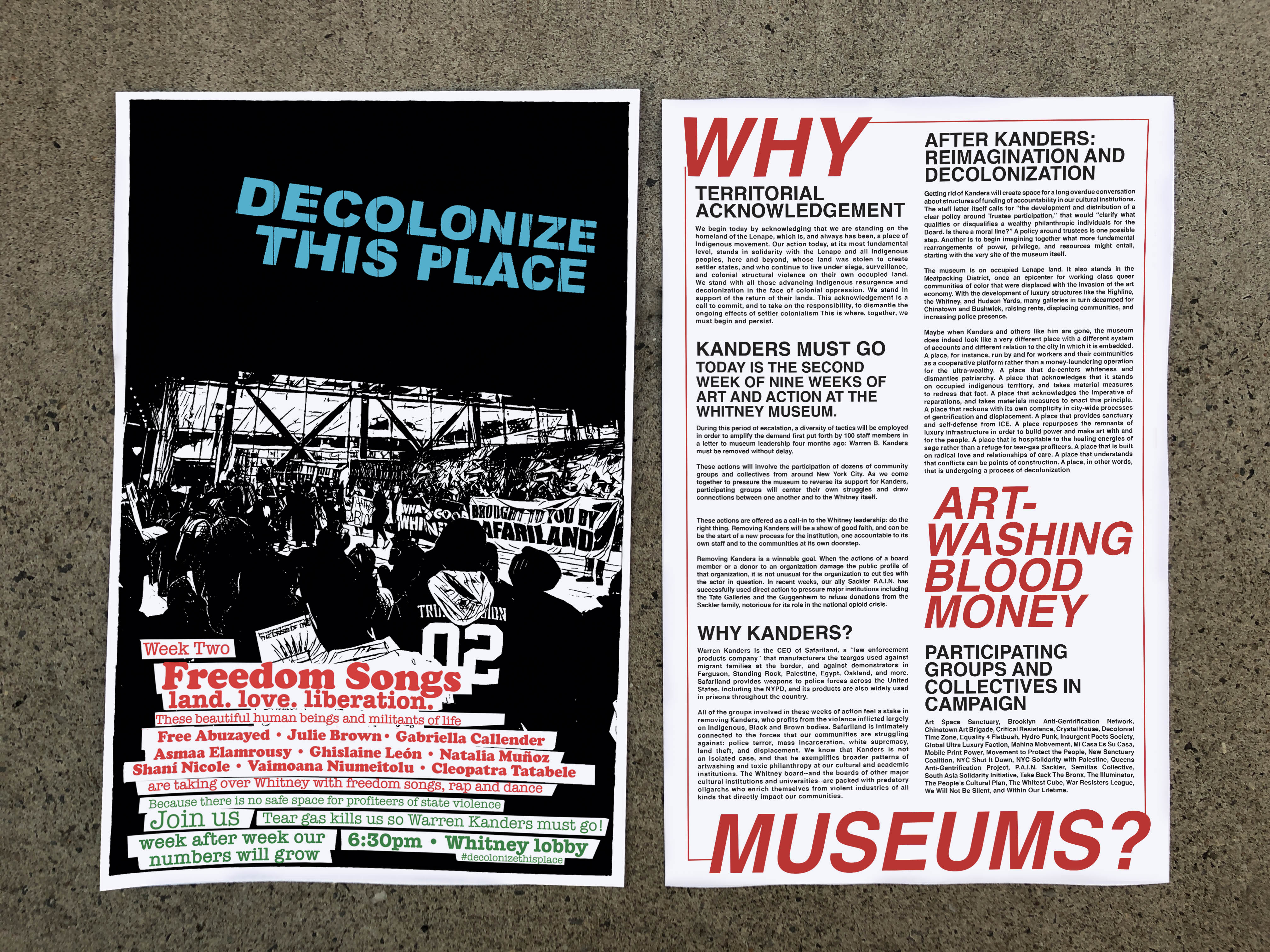 Decolonize This Place's program for the second week of the group's nine-week protest at the Whitney.