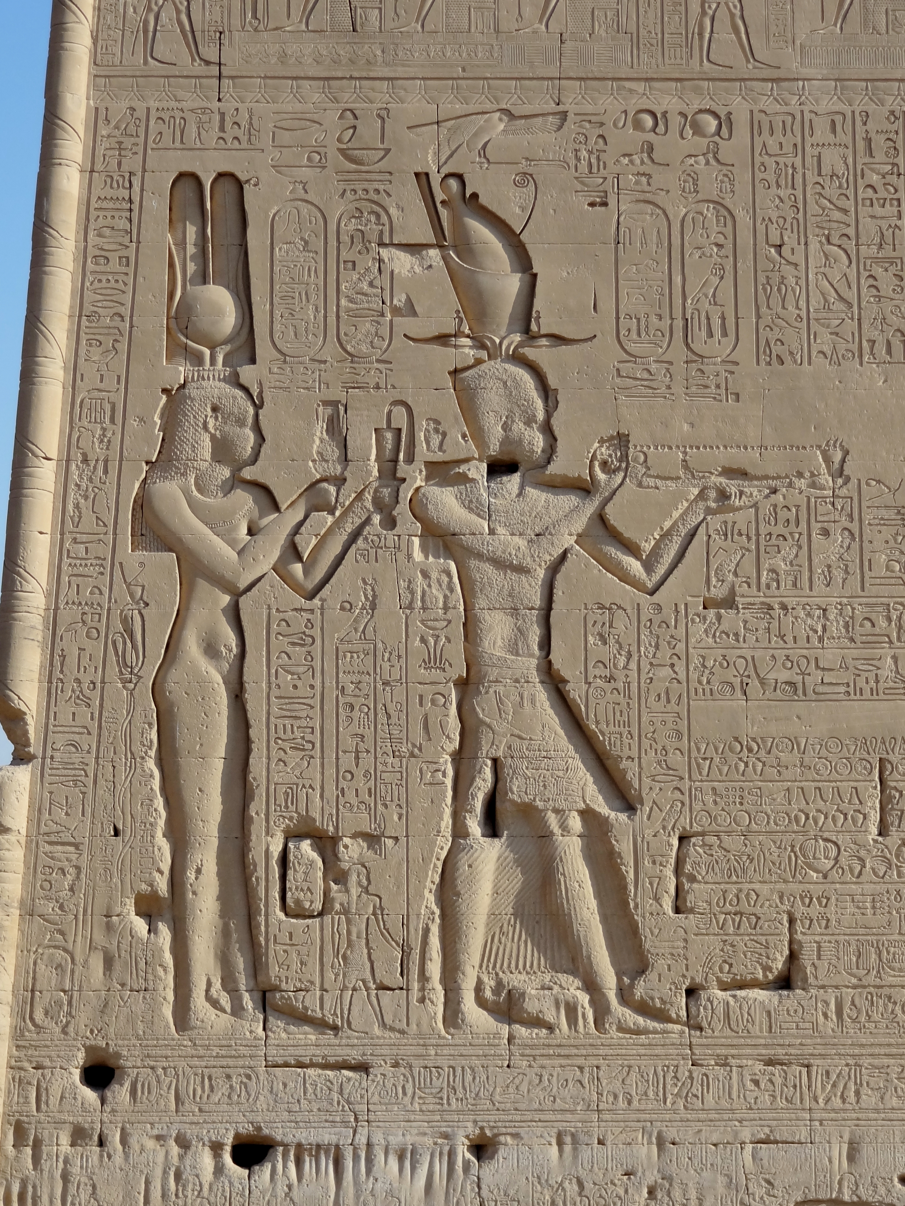 A relief of Ptolemaic Queen Cleopatra VII and Caesarion.