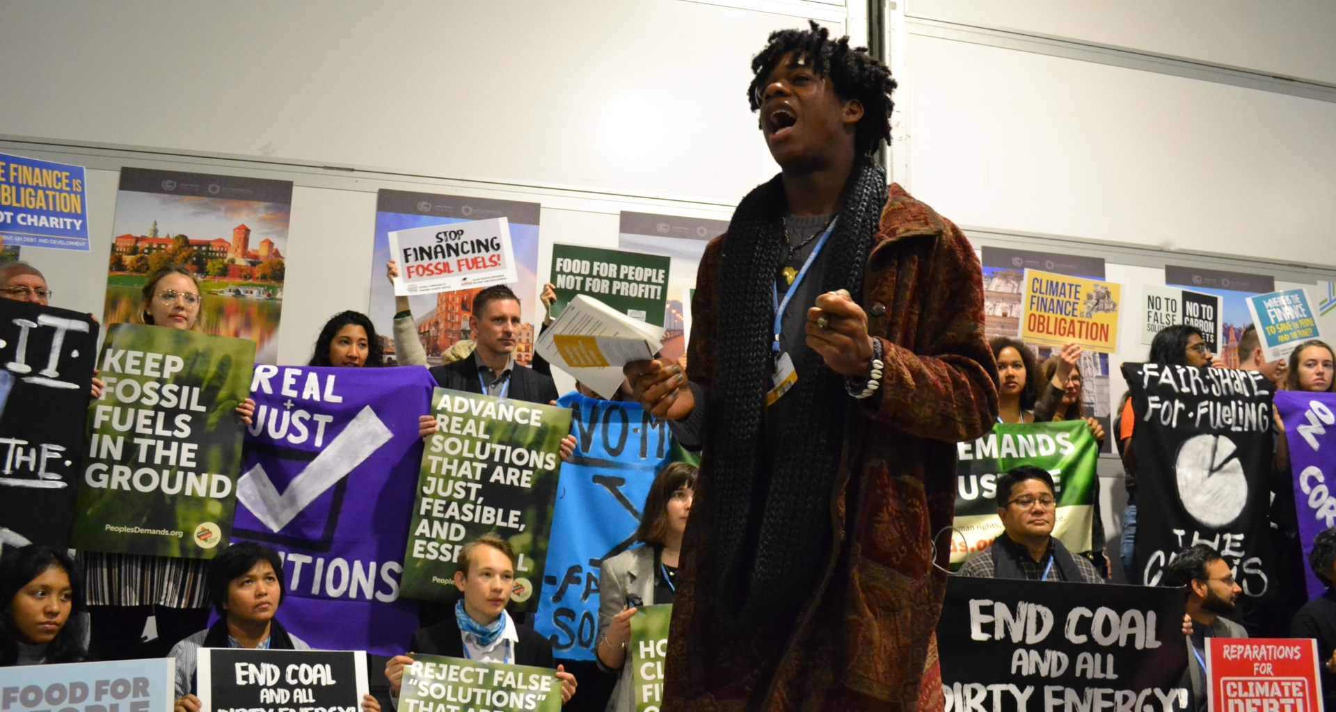 Phillip Brown, a COP24 delegate for the youth-led non-profit SustainUS, speaking at the climate summit in Katowice, Poland.