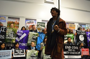 Phillip Brown, a COP24 delegate for the youth-led non-profit SustainUS, speaking at the climate summit in Katowice, Poland.