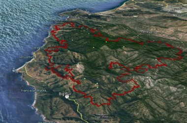 Illustration showing the California coast and the extent of the 2016 Soberanes fire