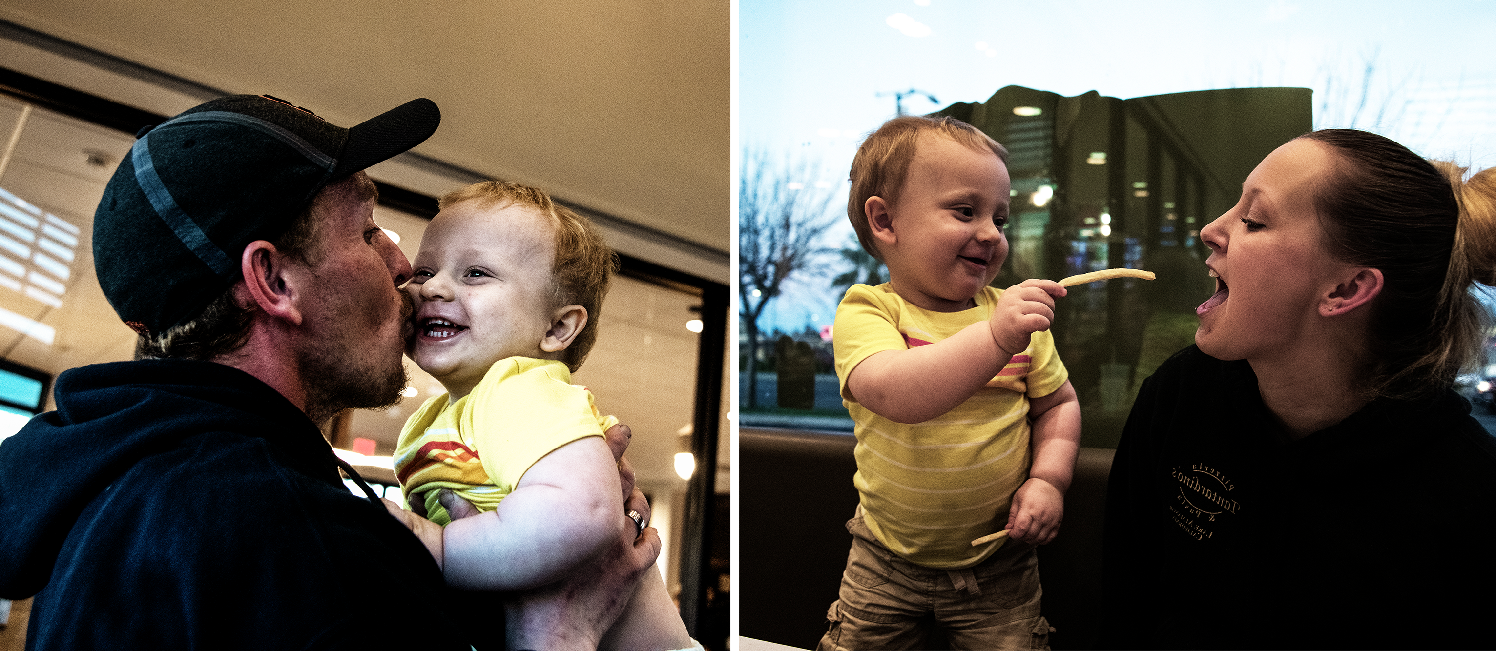 Kodi Gimblin and her fiancé play with their son, Ryker, at a McDonald's in Sacramento, California, on March 15th, 2019.