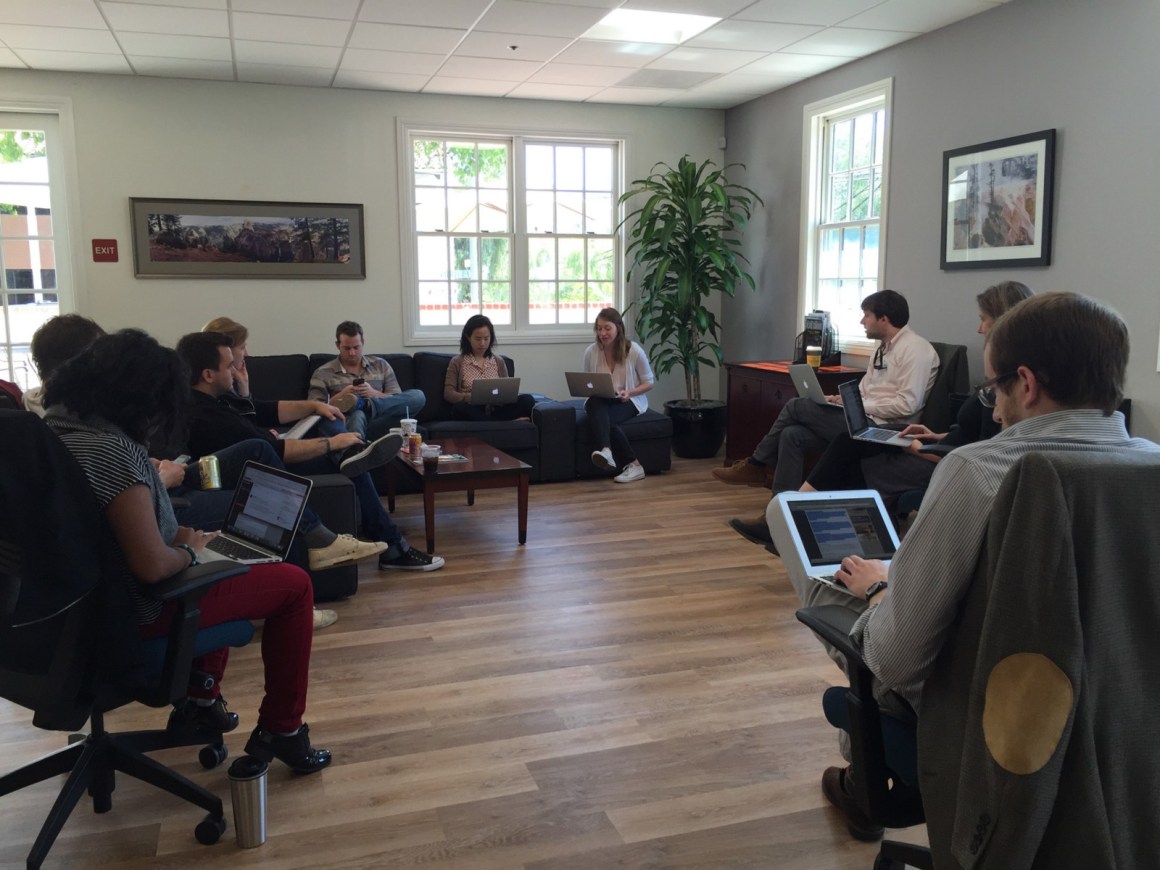 Pacific Standard's editorial team meets to discuss ideas for the upcoming September/October issue, which will include a special report on food.