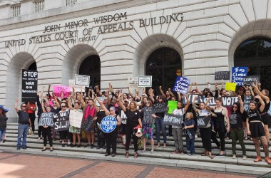 Protesters gathered at the Fifth Circuit Court of Appeals in New Orleans on October 5th, 2018, to denounce a decision that upheld a Louisiana law requiring abortion doctors to have admitting privileges at nearby hospitals. They also protested the nomination of Justice Brett Kavanaugh to the Supreme Court one day before he was sworn into office.