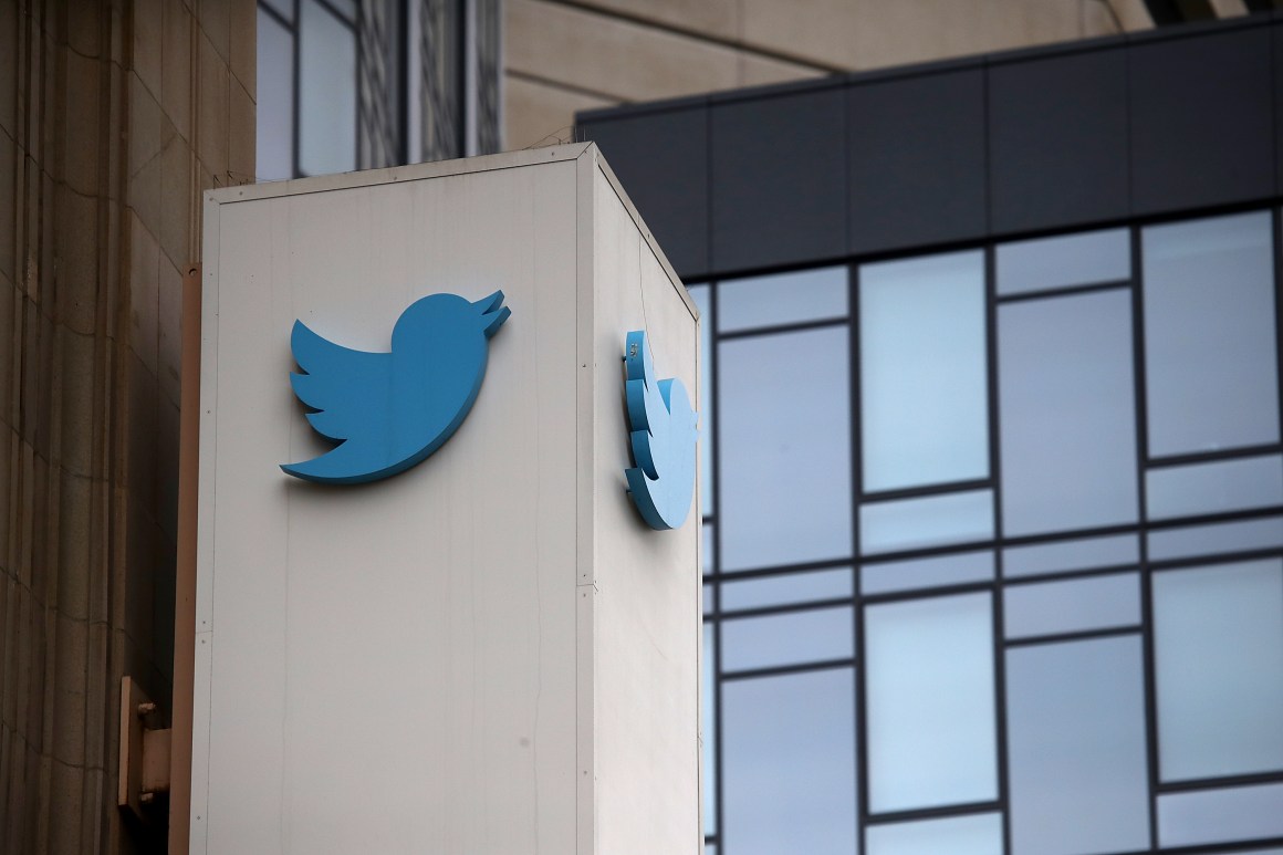 A sign is posted on the exterior of Twitter headquarters on July 26th, 2018, in San Francisco, California.