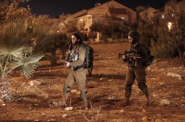 A picture taken on July 26th, 2018, shows Israeli security forces at the Adam settlement in the occupied West Bank where a stabbing attack took place.