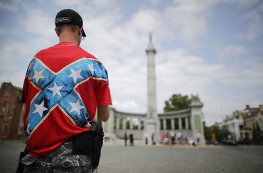 A supporter of Confederate heritage groups at the Jefferson Davis Monument on August 19th, 2018, in Richmond, Virginia.