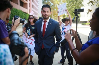 Ammar Campa-Najjar, who is running against Congressman Duncan Hunter, speaks to reporters outside the San Diego Federal Courthouse during Congressman Hunter's arraignment hearing on Thursday, August 23rd, 2018 in San Diego, California.