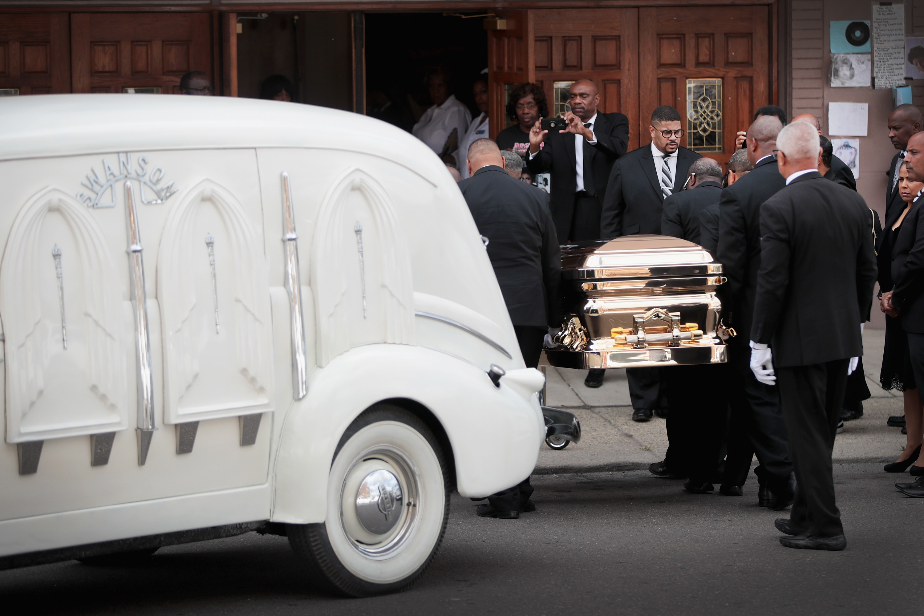 Aretha Franklin's remains arrive at the New Bethel Baptist Church for a final public viewing on August 30th, 2018.