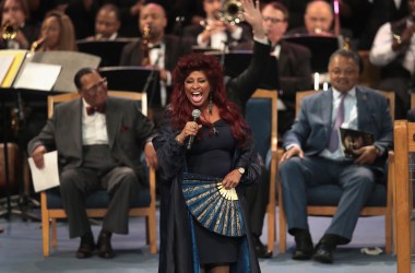 Chaka Khan performs at the funeral for Aretha Franklin at the Greater Grace Temple in Detroit, Michigan, on August 31st, 2018.