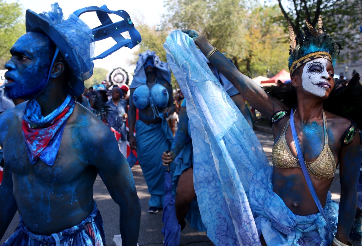 Costumed dancers participate in the annual West Indian Day Parade on September 3rd, 2018, in Brooklyn. The parade is one of the biggest celebrations of Caribbean culture in North America.