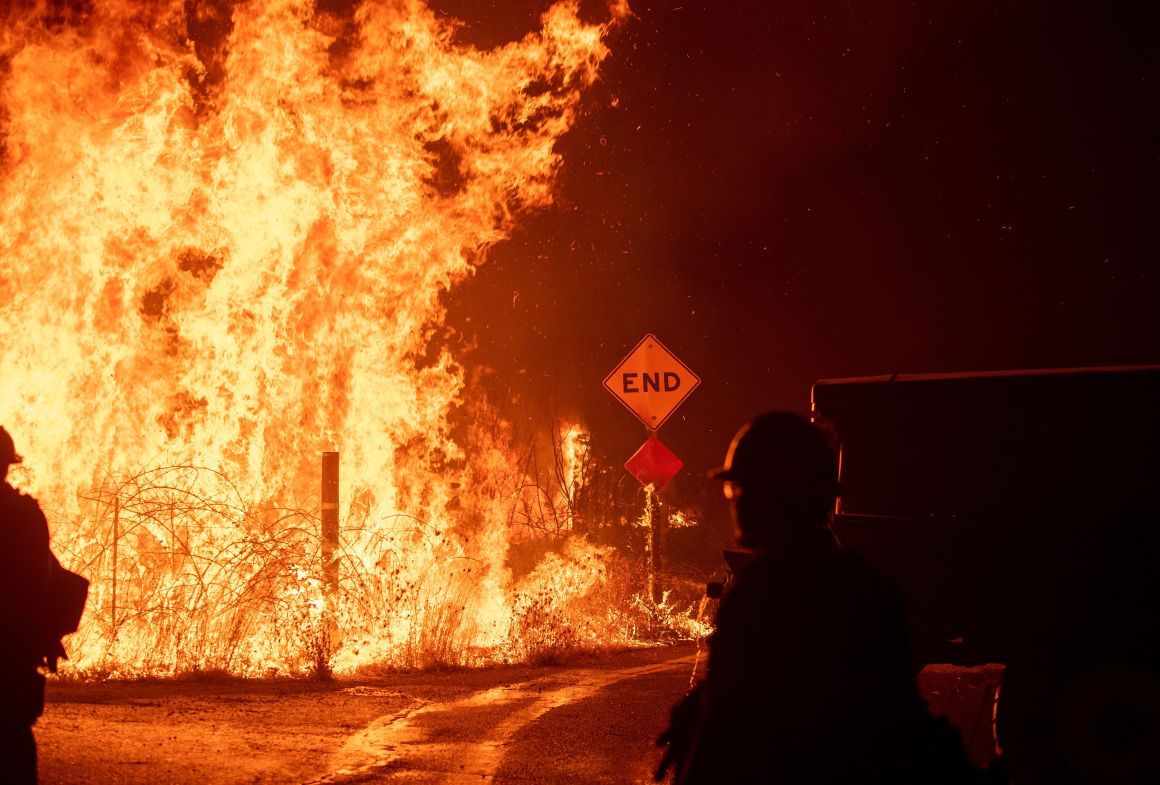 Firefighters struggle to contain backfire in the Pollard Flat area of California in the Shasta Trinity National Forest on September 6th, 2018.