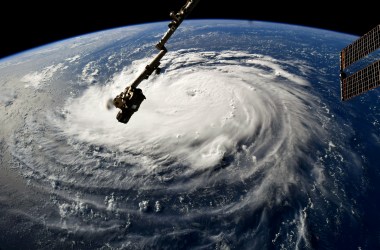 In this NASA handout image taken by Astronaut Ricky Arnold, Hurricane Florence gains strength in the Atlantic Ocean as it moves west, seen from the International Space Station on September 10th, 2018. Weather predictions say the storm will likely hit the East Coast of the United States as early as Thursday, September 13th, bringing massive winds and rain.