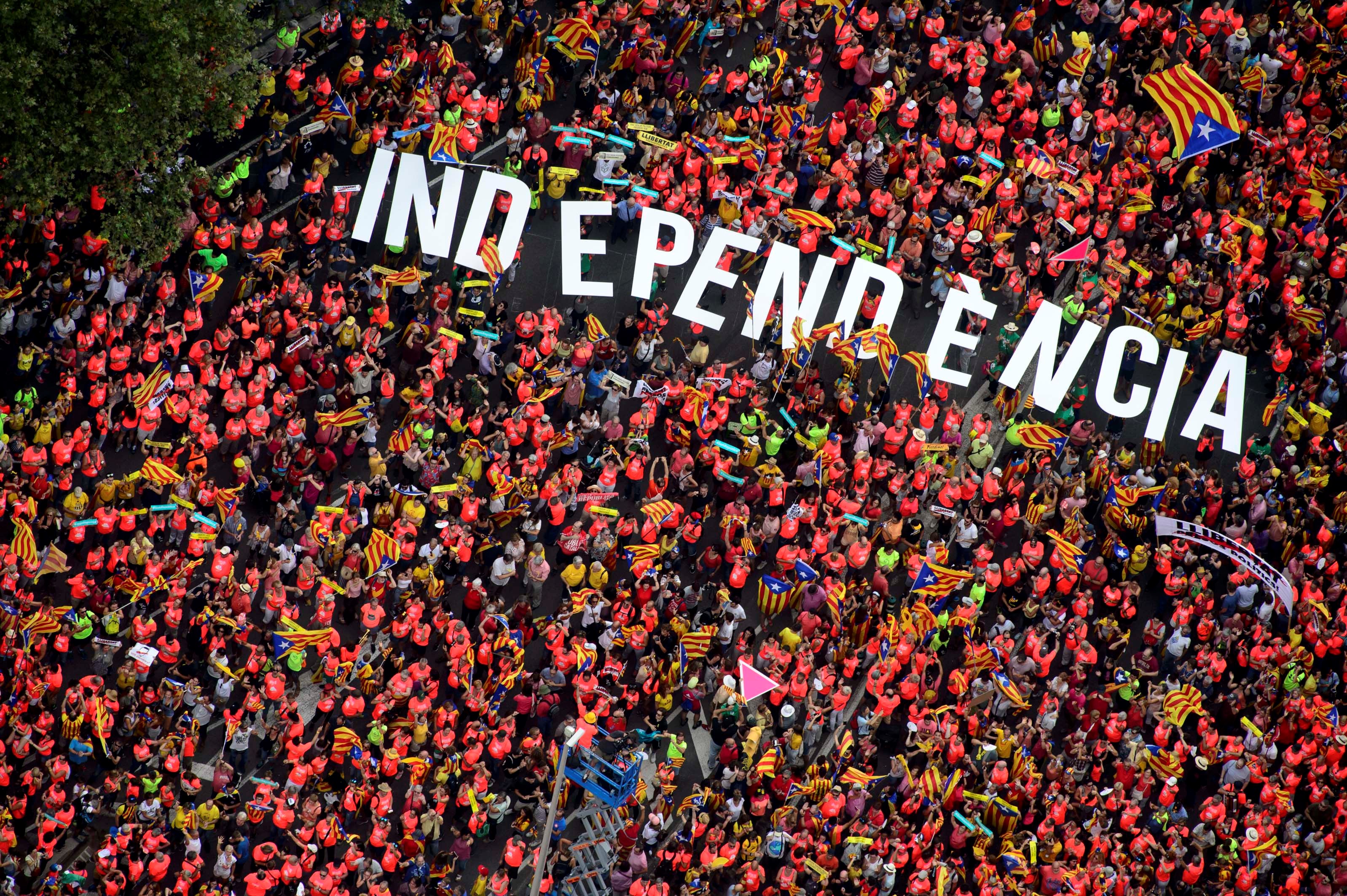 Catalan separatists take to the streets during a pro-independence demonstration on September 11th, 2018, in Barcelona, Spain, marking the National Day of Catalonia, the 