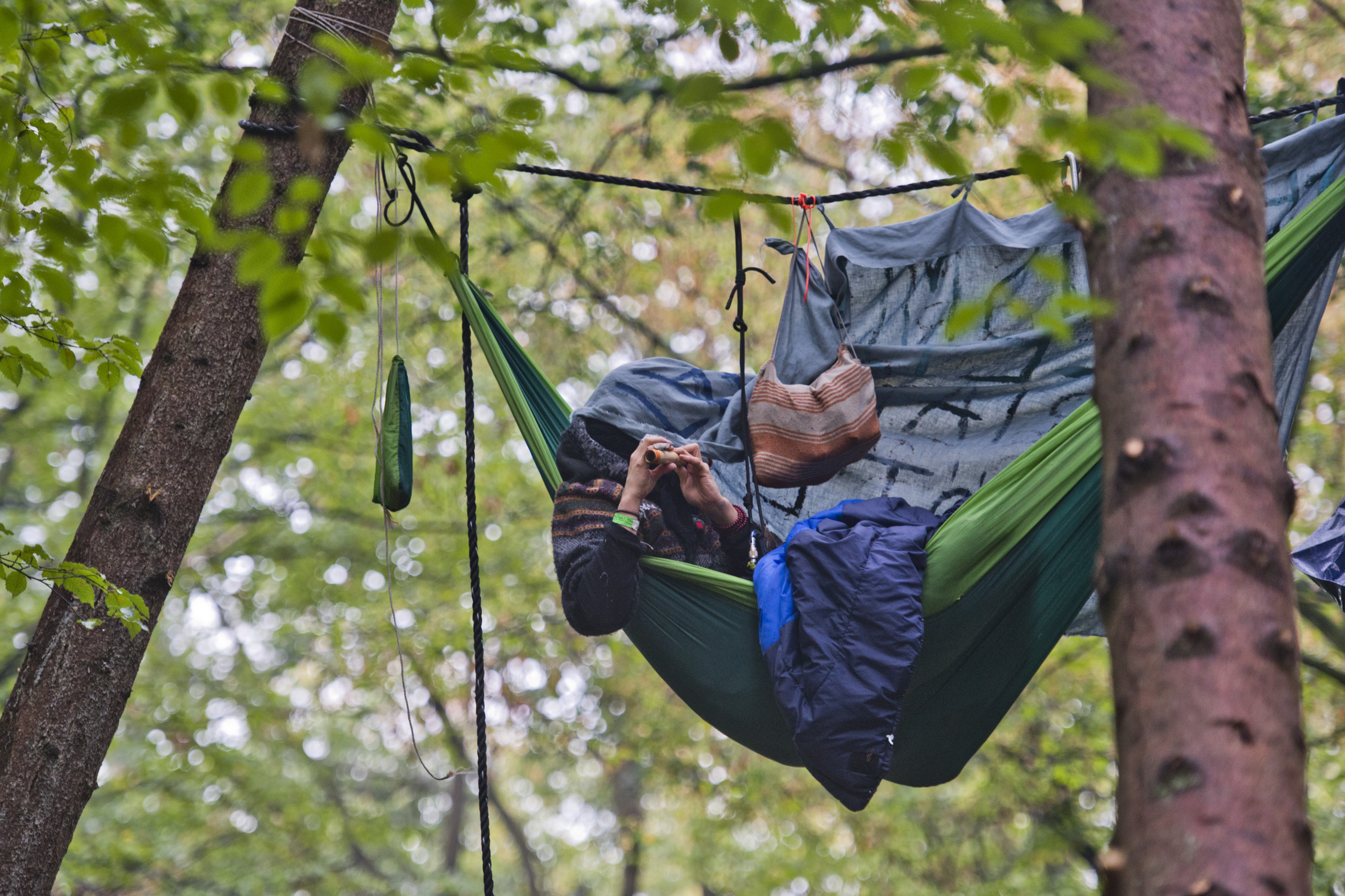 An activist who occupies Hambach Forest takes refuge in a tree house on September 13th, 2018, near Julich, Germany. After six years in the woods, forest dwellers braced for forced eviction by police in a major escalation of the long-running environmental battle.