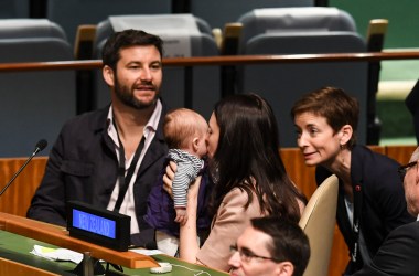 In June, Jacinda Ardern, the prime minister of New Zealand, became only the second head of state in modern history to give birth while in office (the first was Pakistan's Benazir Bhutto in 1990). Here, Ardern kisses her daughter, Neve Te Aroha Ardern Gayford, as her partner, Clarke Gayford (left), looks on during the Nelson Mandela Peace Summit on September 24th, 2018, one day before the start of the general debate of the 73rd session of the general assembly at the United Nations in New York.