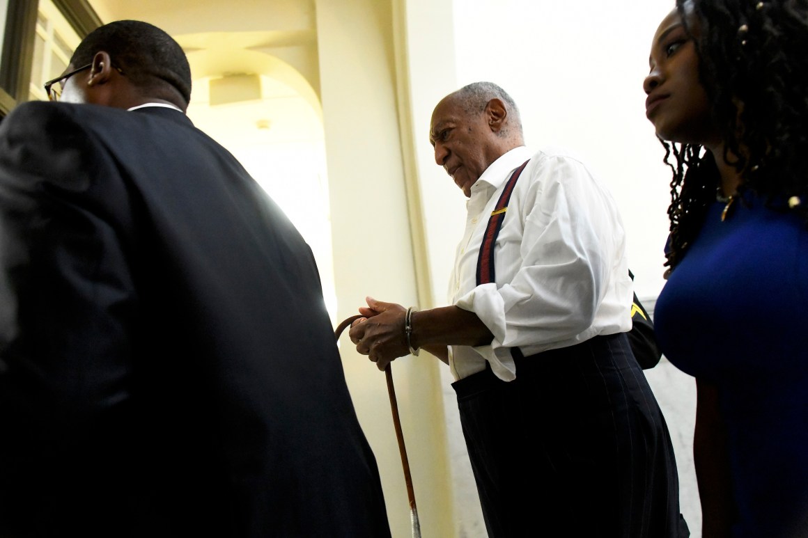 Bill Cosby is taken away in handcuffs after being sentenced to three to 10 years in his sexual assault retrial at the Montgomery County Courthouse on September 25th, 2018, in Norristown, Pennsylvania.