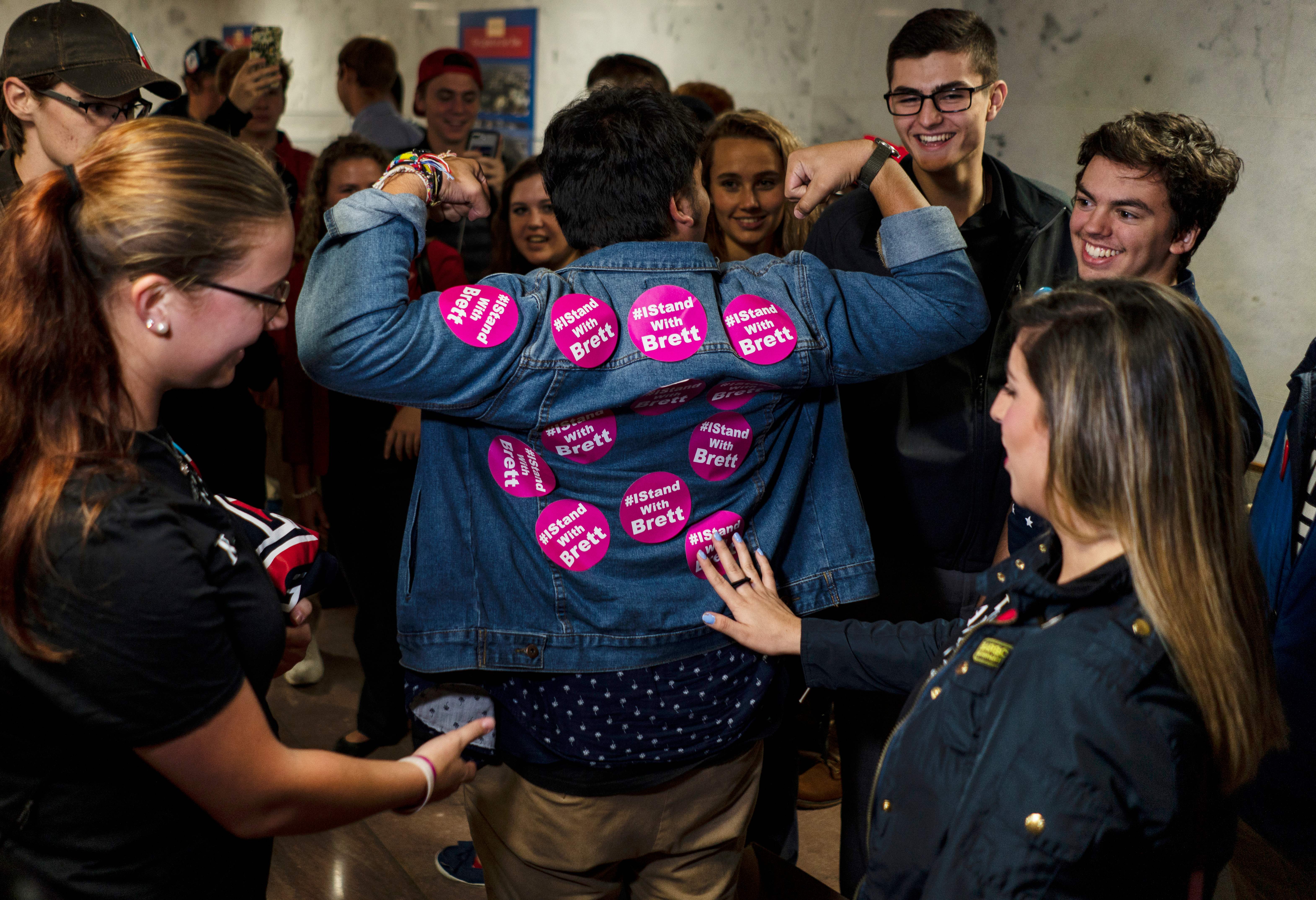 Pro-Kavanaugh supporters gather in the Hart Senate Office Building on September 27th, 2018, in Washington, D.C.