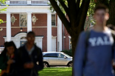 Students walk through the campus of Yale University on September 27th, 2018, in New Haven, Connecticut.