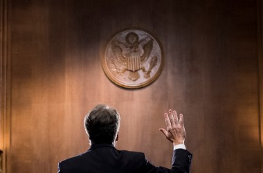 Judge Brett Kavanaugh is sworn in before testifying during the Senate Judiciary Committee on September 27th, 2018, in Washington, D.C.