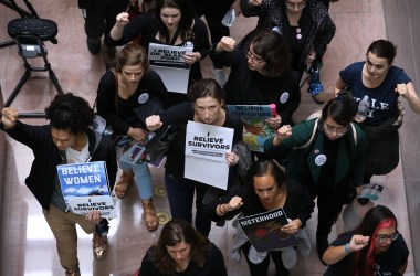 Hundreds of protesters rally in the Hart Senate Office Building while demonstrating against the confirmation of Supreme Court nominee Judge Brett Kavanaugh on Capitol Hill September 24th, 2018, in Washington, D.C.