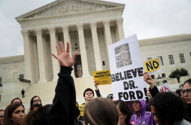 Protesters rally in front of the Supreme Court while demonstrating against the confirmation of Judge Brett Kavanaugh to the court on September 24th, 2018, in Washington, D.C.