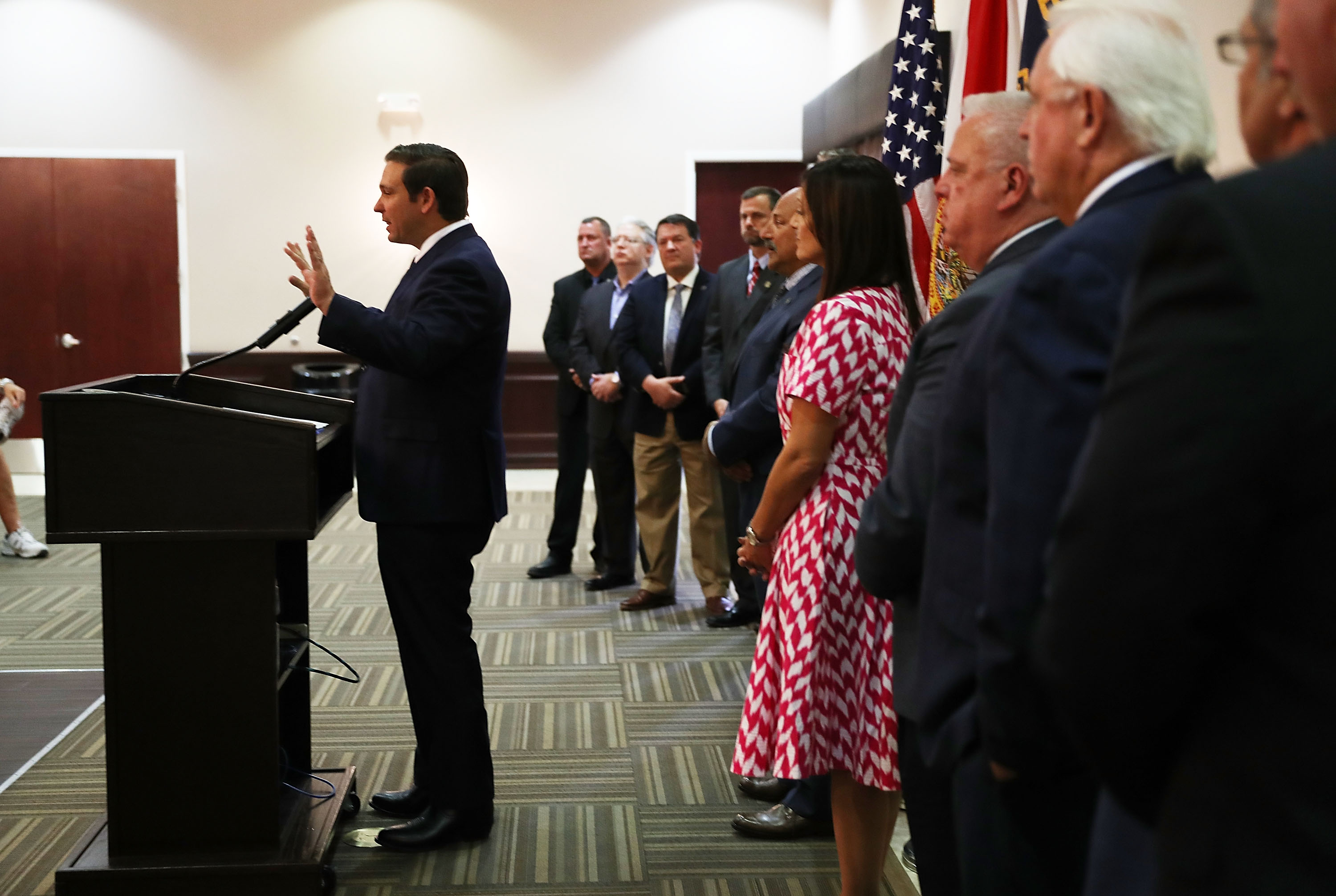 Republican candidate for Florida governor Ron DeSantis speaks during an event put on by the Police Benevolent Association in Palm Beach County on October 3rd, 2018, in West Palm Beach, Florida. DeSantis is facing off against Democratic challenger Andrew Gillum.