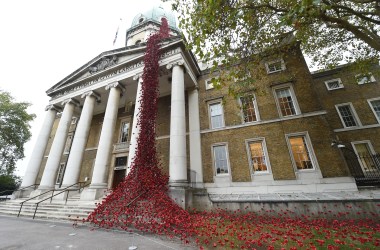 The installation Poppies: Weeping Window opens at the Imperial War Museum in London on October 4th, 2018, its final destination in a United Kingdom-wide tour. Composed of several thousand handmade ceramic poppies, the sculpture honors those lost in World War I, which ended 100 years ago next month.