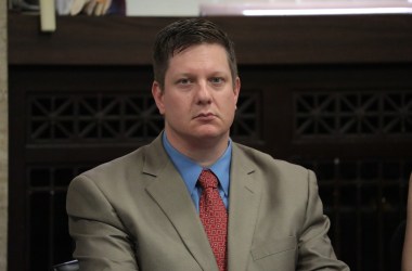 Chicago police Officer Jason Van Dyke watches the closing statements during his trial in the shooting death of Laquan McDonald, at the Leighton Criminal Court Building on October 3rd, 2018, in Chicago, Illinois.