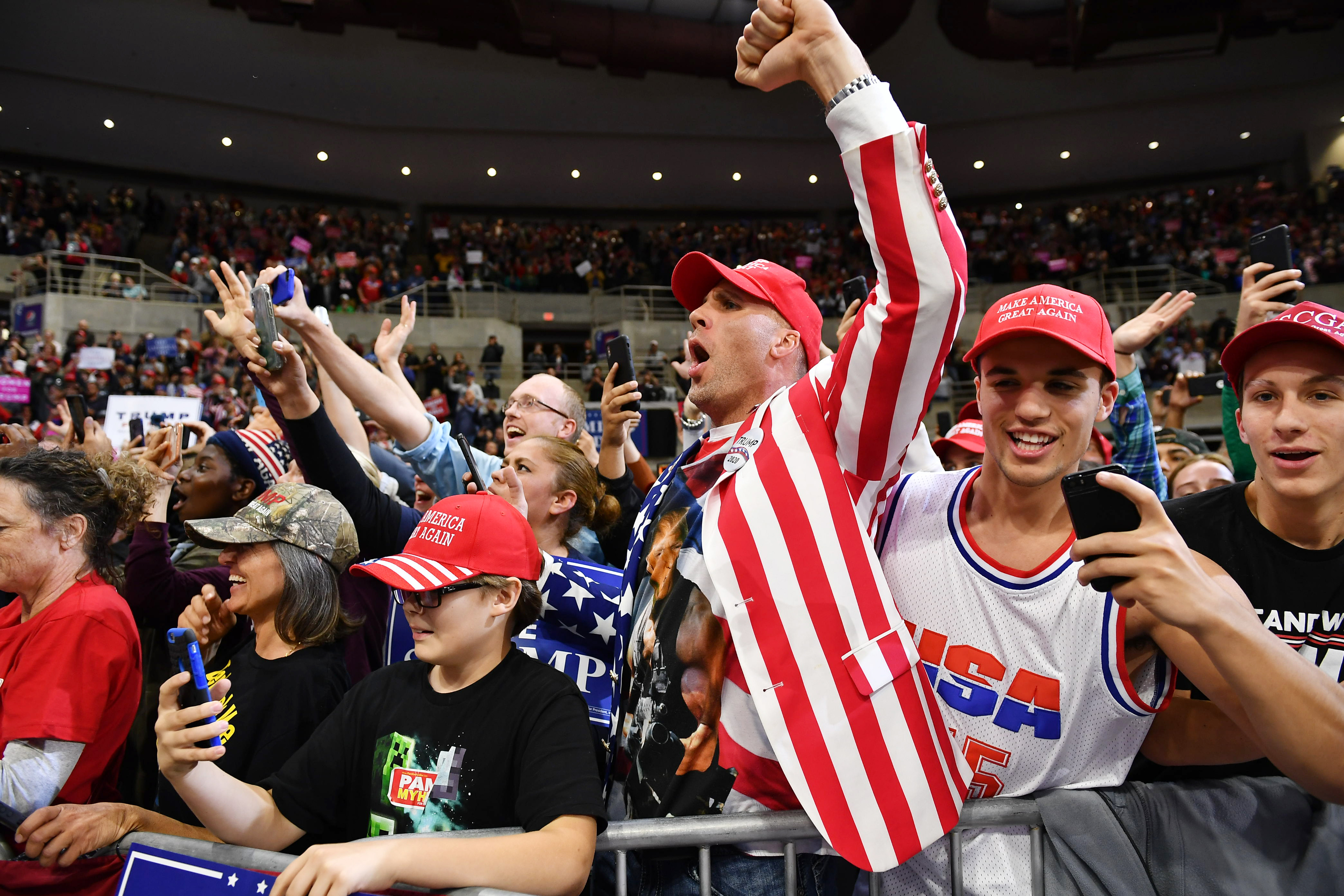 Supporters of President Donald Trump attend a rally at the Mayo Civic Center in Rochester, Minnesota, on October 4th, 2018.