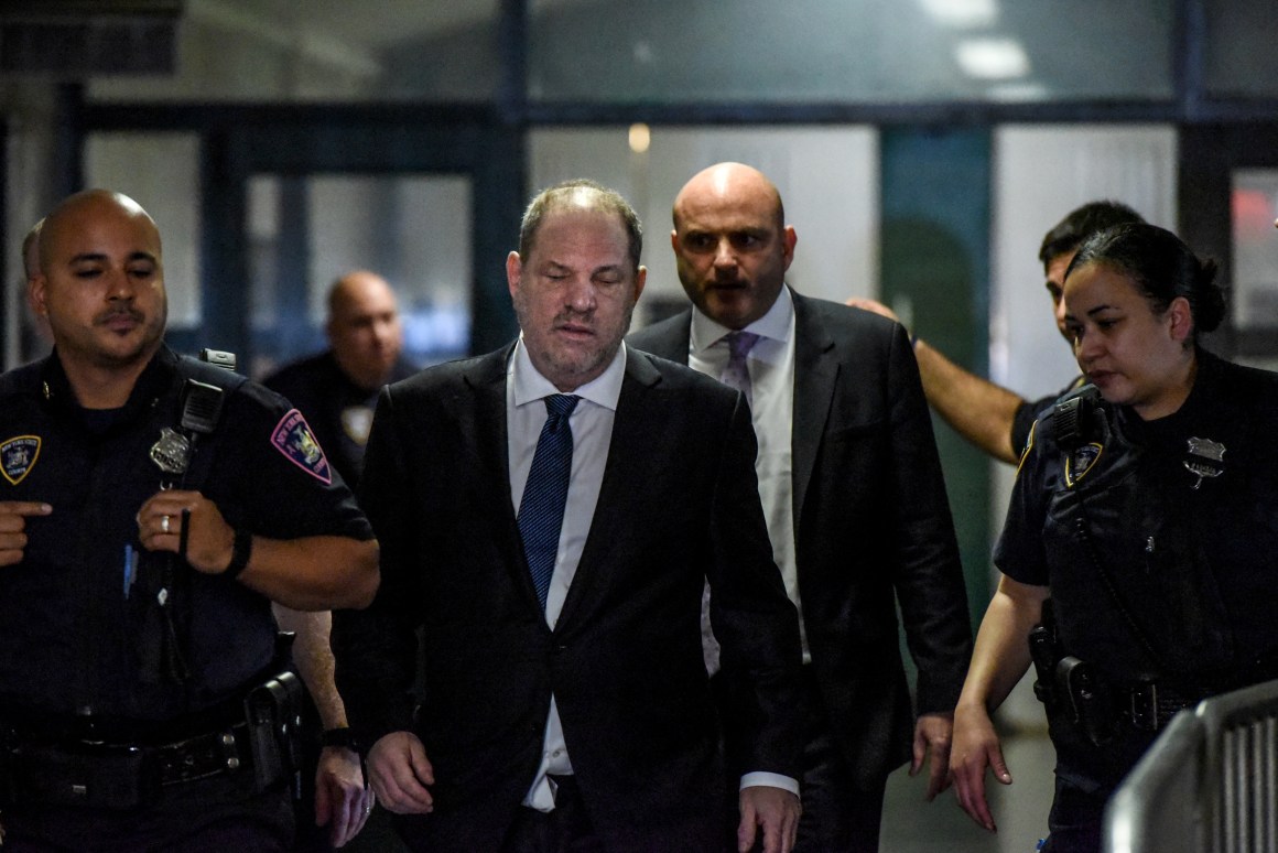 Harvey Weinstein arrives at the New York State Supreme Court on October 11th, 2018, in New York City, a year after the sexual assault and harassment charges against him broke in the New York Times and the New Yorker. Weinstein faces five criminal charges and a maximum sentence of life in prison.