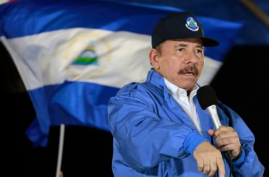 Nicaraguan President Daniel Ortega speaks to supporters.