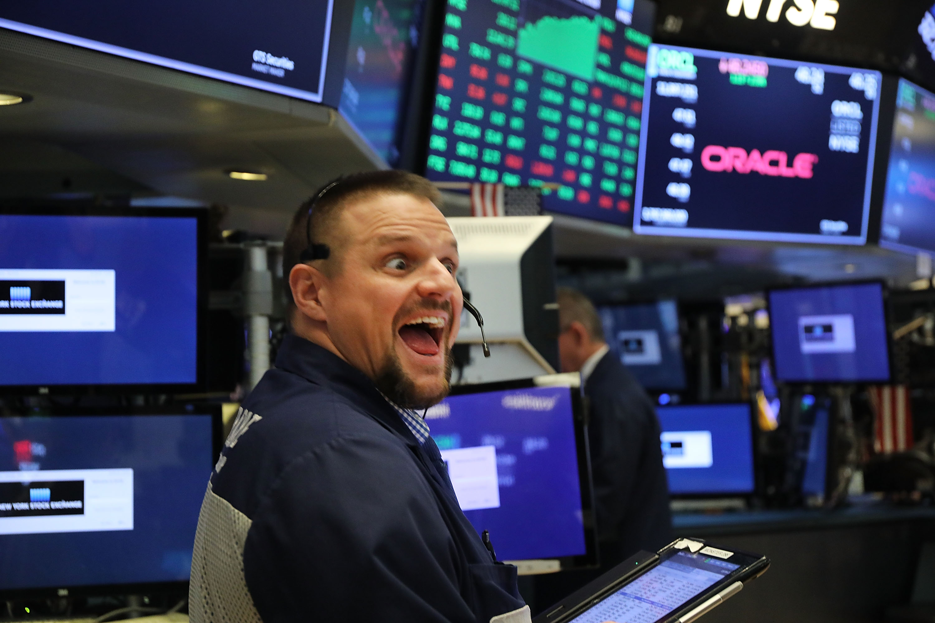 A floor trader at the New York Stock Exchange on October 16th, 2018.