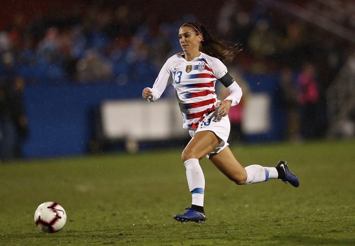 Alex Morgan of the United States during the CONCACAF Women's Championship final match at Toyota Stadium on October 17th, 2018, in Frisco, Texas.