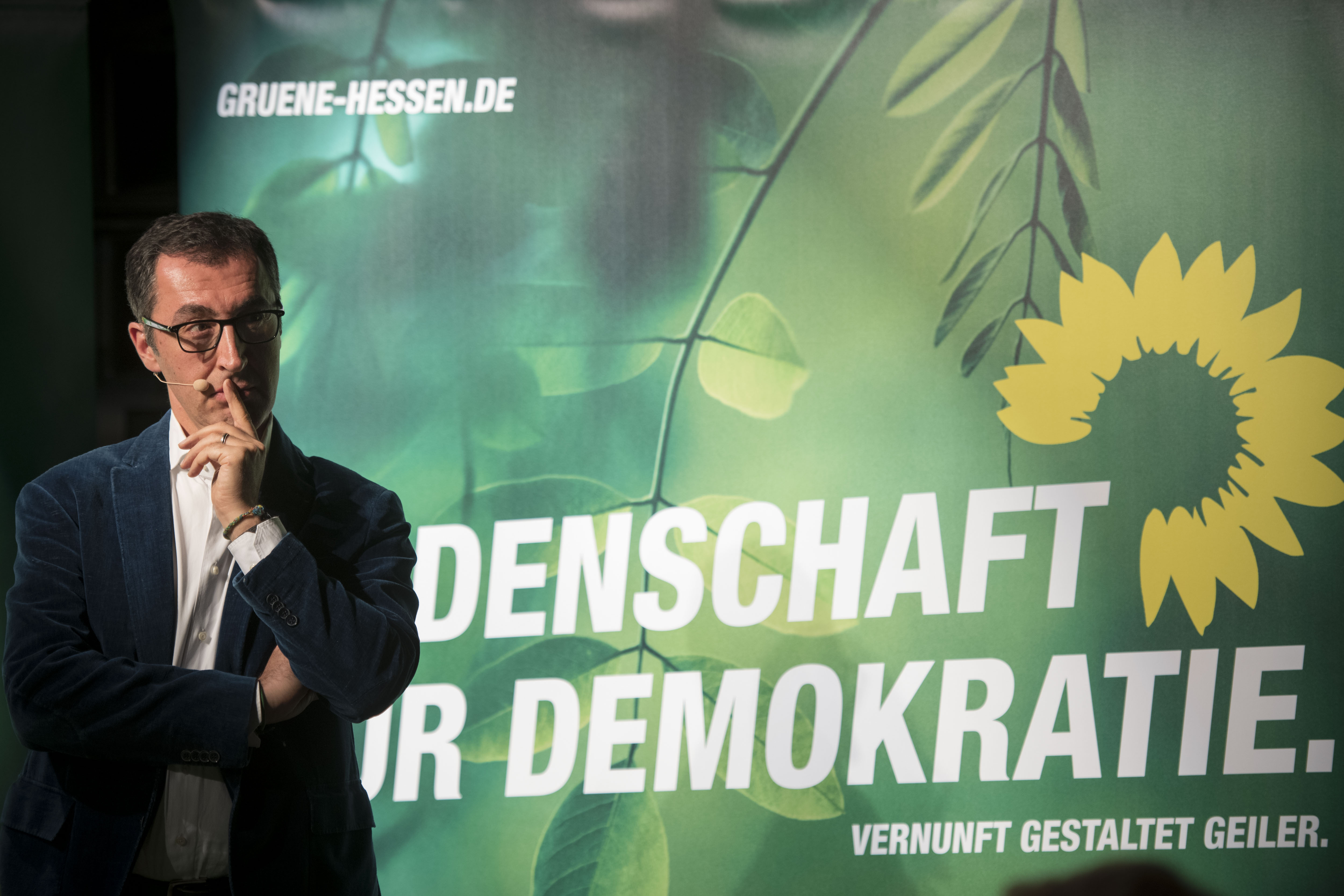 Federal Green Party leading member Cem Oezdemir attends a campaign rally on October 22nd, 2018, in Offenbach, Germany. The Green Party could make major gains in the election, but things look similarly promising for the right-wing Alternative for Germany (AfD).