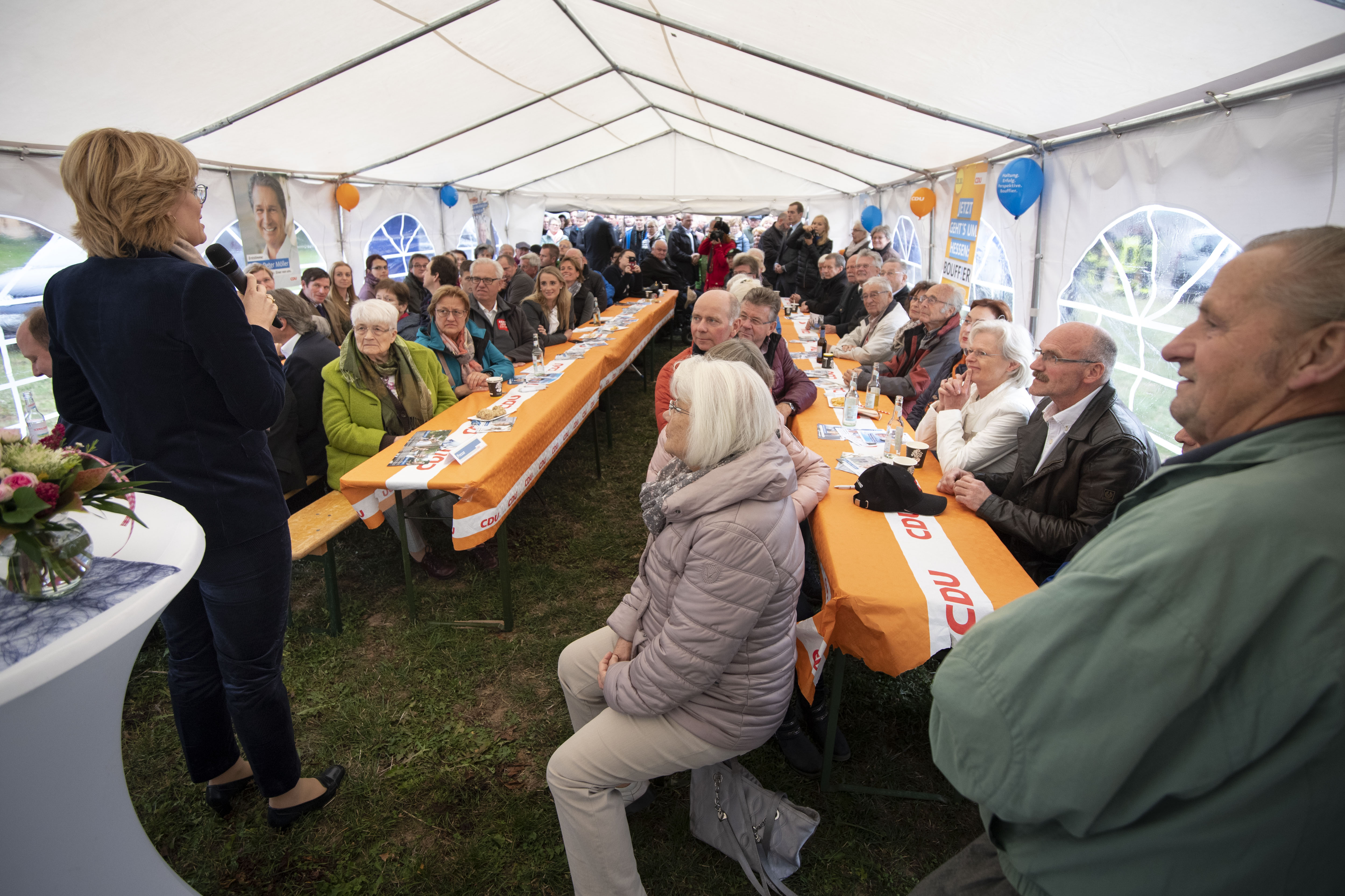 CDU Hesse Chairwoman Julia Kloeckner speaks during an election campaign stop of the Hesse CDU on October 22nd, 2018, in Heuchelheim, Germany.