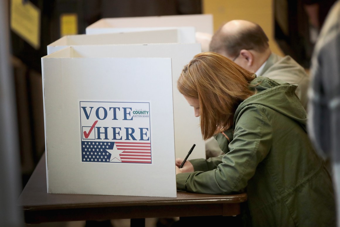 Voters cast ballots at a polling place on November 6th, 2018, in Kirkwood, Missouri.