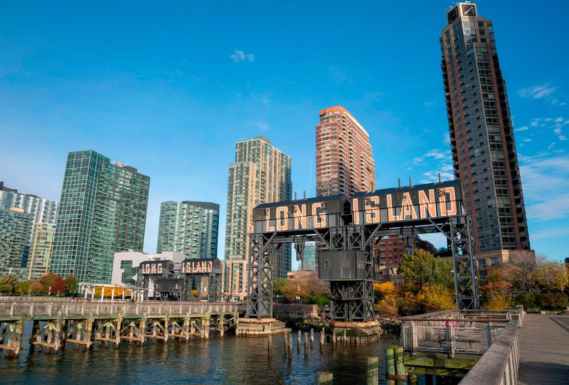 A view of the waterfront of Long Island City in the Queens borough of New York, along the East River, on November 7th, 2018.