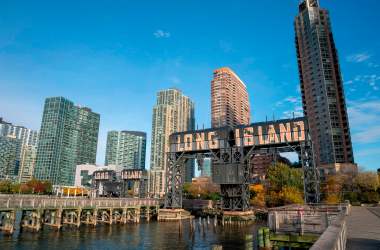 A view of the waterfront of Long Island City in the Queens borough of New York, along the East River, on November 7th, 2018.