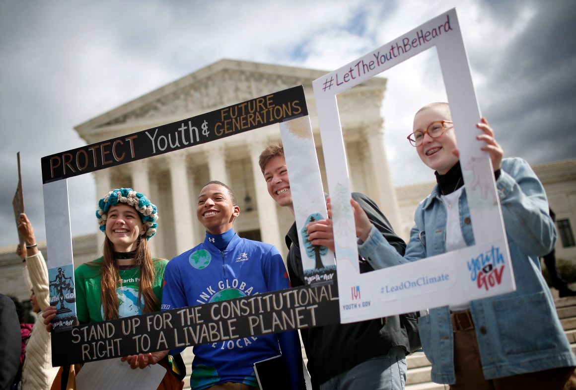 Our Children’s Trust holds a rally in support of the Juliana v. U.S. lawsuit outside the U.S. Supreme Court on October 29th, 2018, in Washington, D.C.