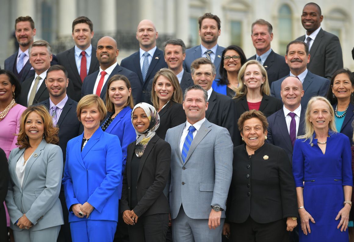 Democratic congresswoman-elect Ilhan Omar, Minnesota, poses along with others for the 116th Congress members-elect group photo on the East Front Plaza of the U.S. Capitol in Washington, D.C., on November 14th, 2018.